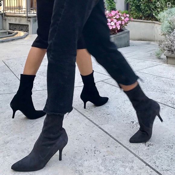 NWT-Stuart Weitzman Cling Suede Stretch Sock Booties - Picture 7 of 7